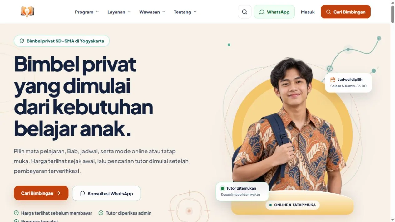 Website BimbelKu, platform bimbingan belajar privat