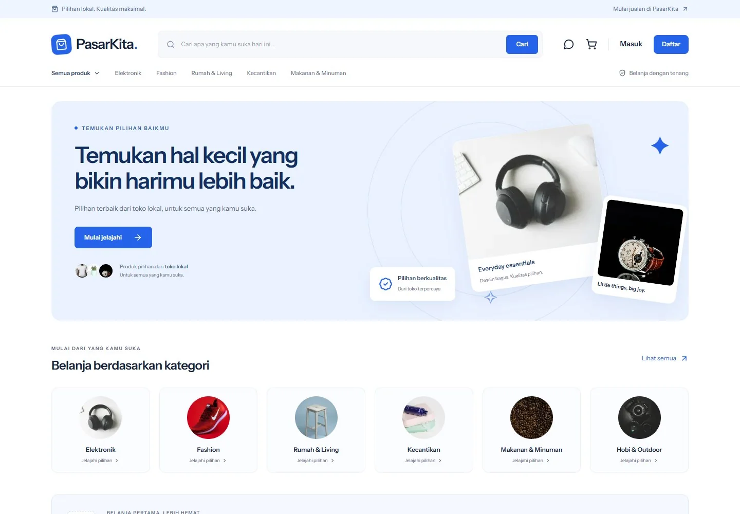 Website marketplace PasarKita dengan katalog produk